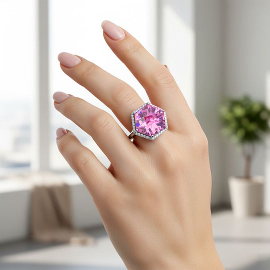 Lustro Stella Rosa Saphir-Farbener Zirkonia, Weißer Zirkonia Ring 925 Silber rhodiniert (Größe 20.00)