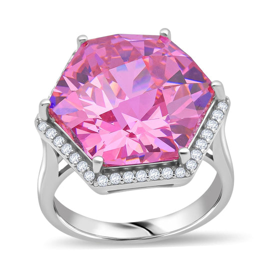 Lustro Stella Rosa Saphir-Farbener Zirkonia, Weißer Zirkonia Ring 925 Silber rhodiniert (Größe 20.00)