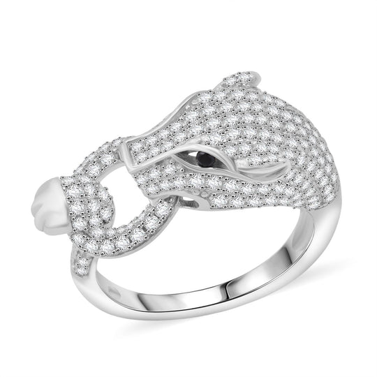 Lustro Stella Schwarzer Zirkonia, Weißer Zirkonia Ring 925 Silber rhodiniert (Größe 17.00)