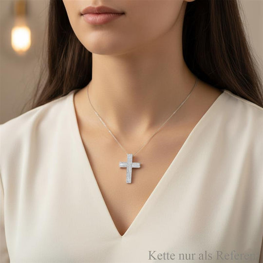 Lustro Stella Weißer Zirkonia Kreuz Anhänger 925 Silber rhodiniert