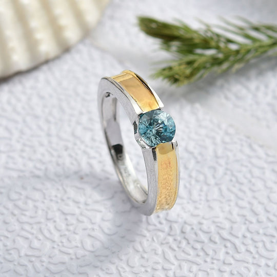 D'Joy AA Blauer Zirkon Ring 925 Silber platiniert und vergoldet (Größe 19.00) ca. 1,11 ct