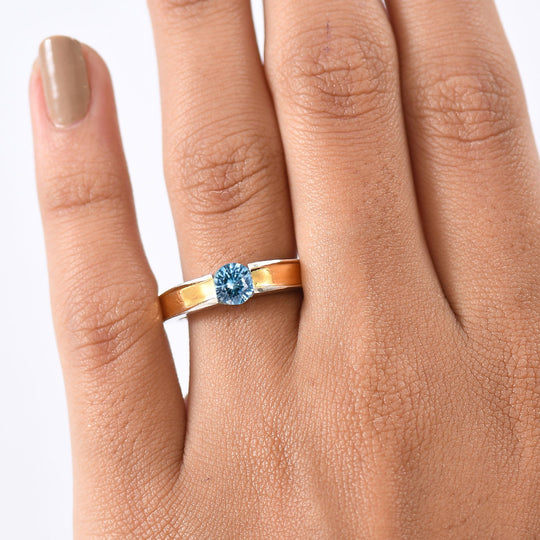 D'Joy AA Blauer Zirkon Ring 925 Silber platiniert und vergoldet (Größe 19.00) ca. 1,11 ct