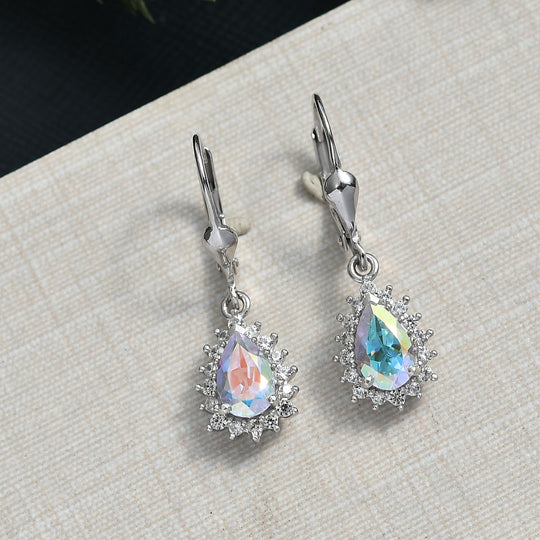 D'Joy Merkur mystischer Topas, Weißer Zirkon Ohrringe 925 Silber platiniert ca. 2.42 ct