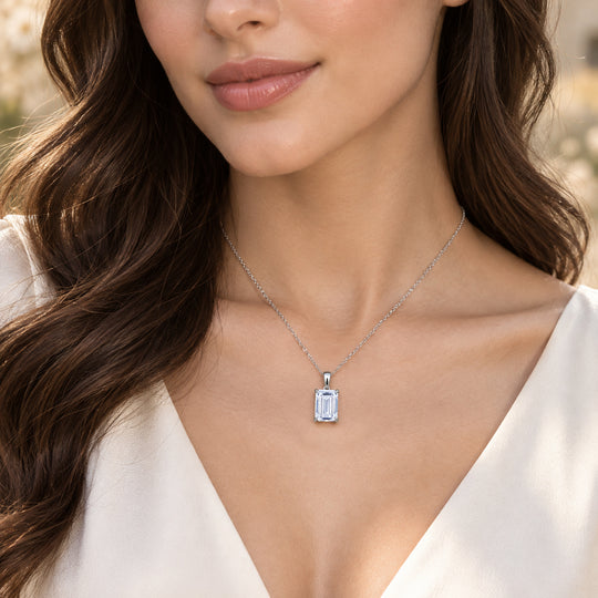 LUXURIANT DIAMOND - Lab Grown Diamant IGI zertifiziert VS2/F, Smaragd-Schliff Anhänger 925 Silber rhodiniert ca. 10.00 ct