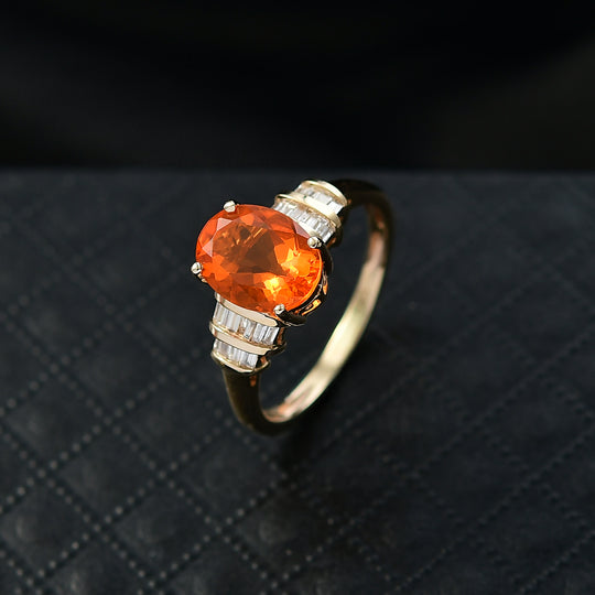 AAAA Mexikanischer Purpurroter Feueropal, Weißer Diamant Ring 585 Gelb Gold (Größe 17.00) ca. 1,47 ct
