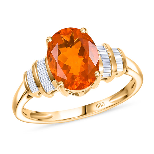 AAAA Mexikanischer Purpurroter Feueropal, Weißer Diamant Ring 585 Gelb Gold (Größe 17.00) ca. 1,47 ct