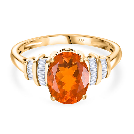 AAAA Mexikanischer Purpurroter Feueropal, Weißer Diamant Ring 585 Gelb Gold (Größe 17.00) ca. 1,47 ct