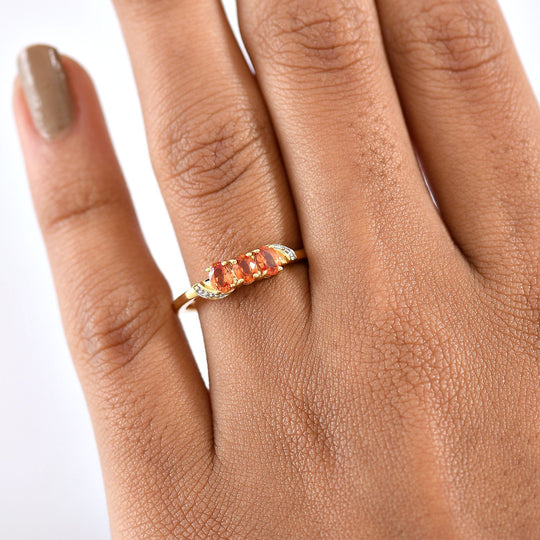 AA Orange Saphir Ring 925 Silber 750 Gelb Vergoldet (Größe 21.00) ca. 0,77 ct