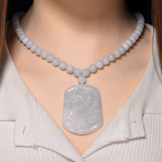 D'Joy EXTREM SELTEN Natürliche Weiße Jade Halskette ca. 50 cm 925 Silber rhodiniert ca. 400.00 ct