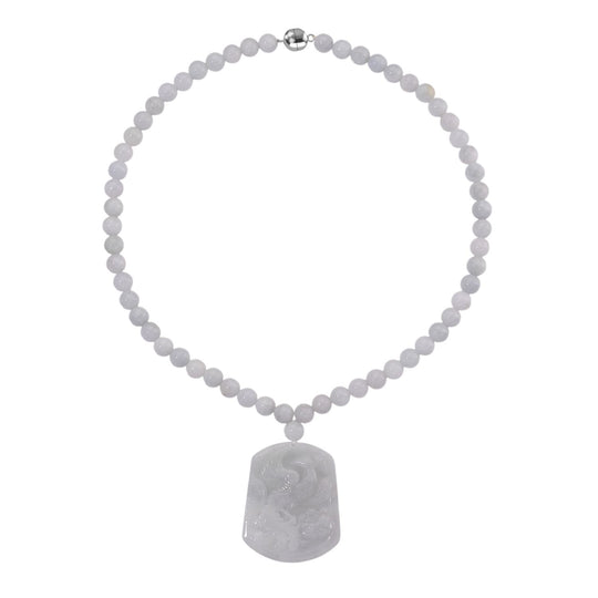 D'Joy EXTREM SELTEN Natürliche Weiße Jade Halskette ca. 50 cm 925 Silber rhodiniert ca. 400.00 ct
