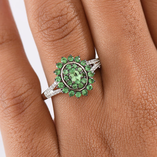 D'Joy AA Tsavorite Granat Ring 925 Silber rhodiniert (Größe 20.00) ca. 1,07 ct