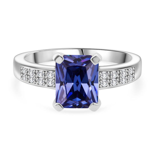 Lustro Stella Blauer Saphir-Farbener Zirkonia, Weißer Zirkonia Ring 925 Silber rhodiniert (Größe 20.00)