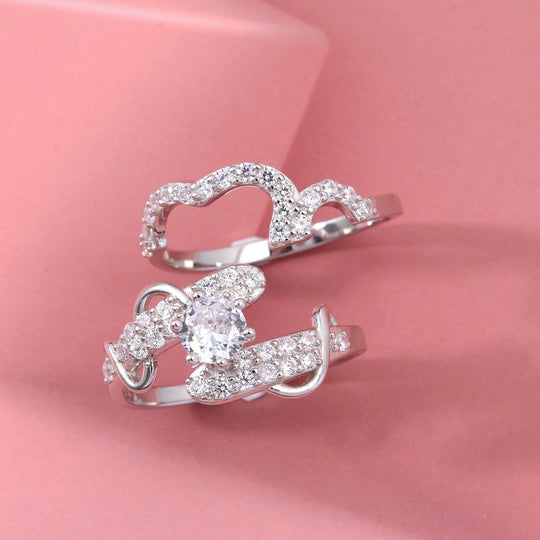 LUSTRO STELLA - Weißer Zirkonia Ring Set, 925 Silber rhodiniert (Größe 20.00)
