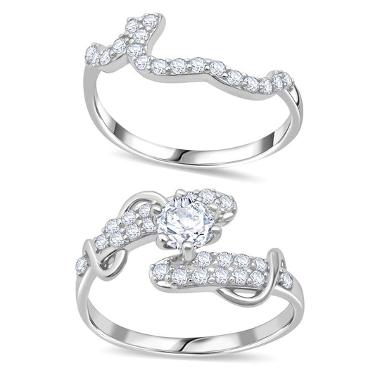 LUSTRO STELLA - Weißer Zirkonia Ring Set, 925 Silber rhodiniert (Größe 20.00)