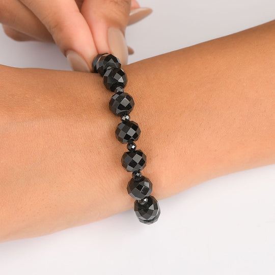 Natürlicher Vulkanachat, Schwarzer Spinell Armband ca. 19 cm 316L Edelstahl ca. 90.00 ct