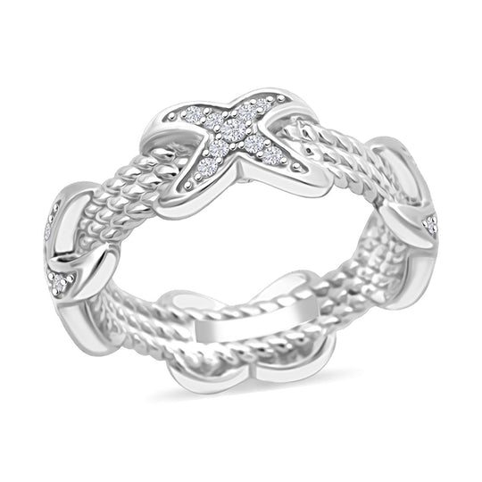 Lustro Stella Weißer Zirkonia Ring 925 Silber XO Band rhodiniert (Größe 20.00)
