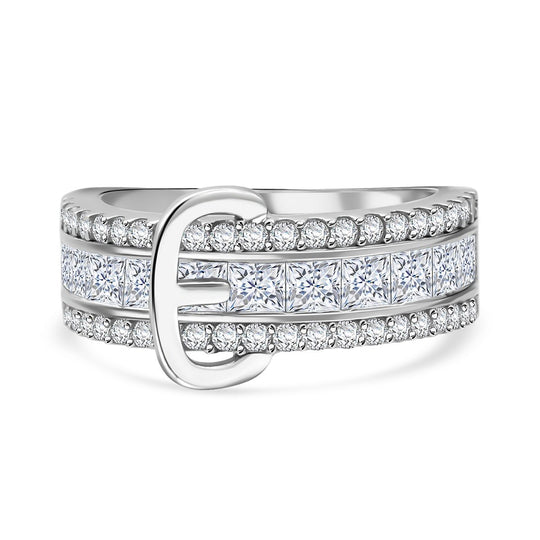 LUSTRO STELLA Weißer Zirkonia Schnalle Ring 925 Silber rhodiniert (Größe 19.00)
