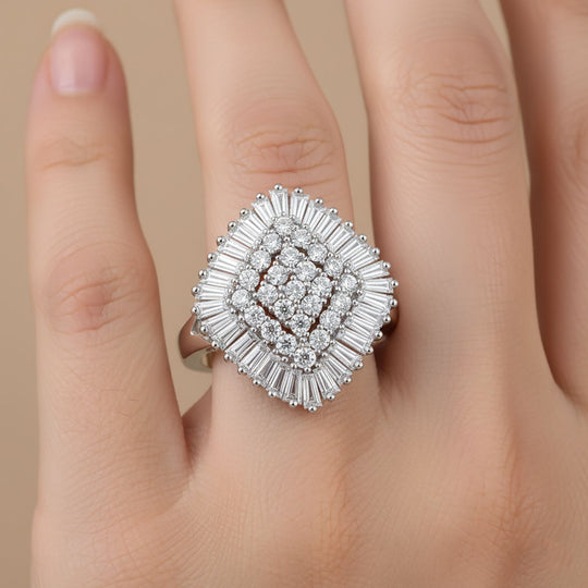 LUSTRO STELLA - Weißer Zirkonia Ring 925 Silber rhodiniert (Größe 21.00)