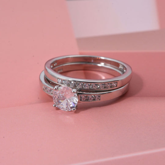 2er Set- Lustro Stella Weißer Zirkonia Ring 925 Silber rhodiniert, (Größe 17.00)