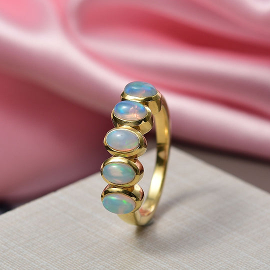 D'Joy AA Natürlicher, äthiopischer Welo Opal Ring 925 Silber 750 Gelb Vergoldet (Größe 19.00) ca. 0.86 ct