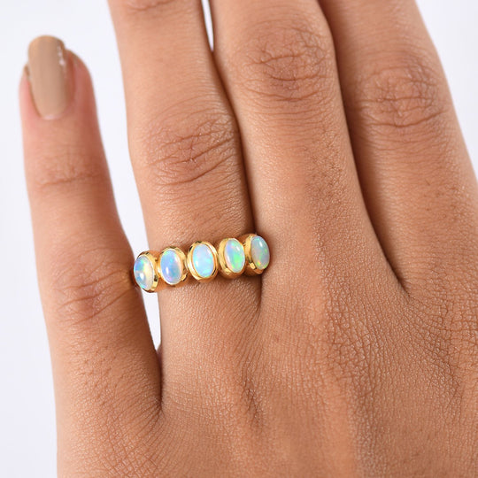 D'Joy AA Natürlicher, äthiopischer Welo Opal Ring 925 Silber 750 Gelb Vergoldet (Größe 19.00) ca. 0.86 ct