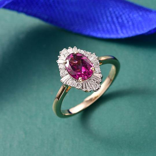 LUXURIANT (10-16 Werktage Lieferzeit) 1,97 ct. AAA Radiant Ember Granat und Labor Diamant Ring in 417 Gold