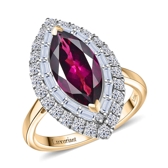 LUXURIANT (10-16 Werktage Lieferzeit) 3,59 ct. AAA Radiant Ember Granat und Labor Diamant Ring in 417 Gold
