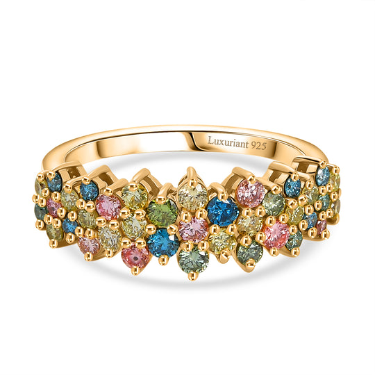 LUXURIANT DIAMOND - Lab Grown Mehrfarbiger Diamant SI-GH SGL zertifiziert Ring, 925 Silber 750 Gelbgold Vermeil (Größe 21.00) ca. 1.00 ct