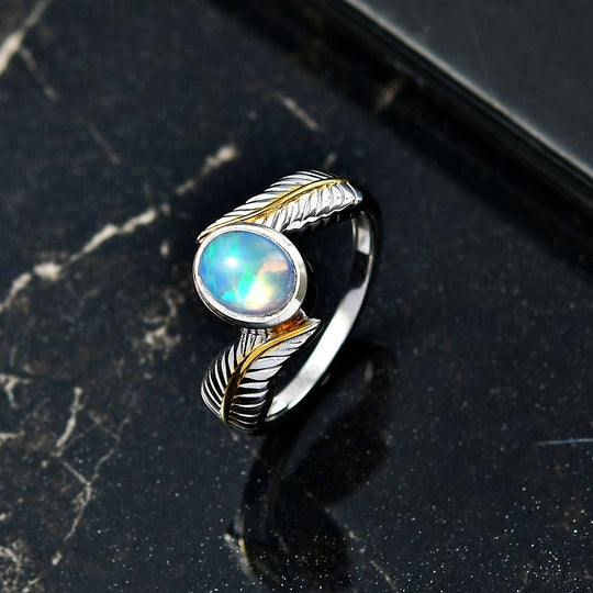 D'Joy AA Natürlicher, äthiopischer Welo Opal Ring 925 Silber platiniert und vergoldet (Größe 20.00) ca. 0.86 ct