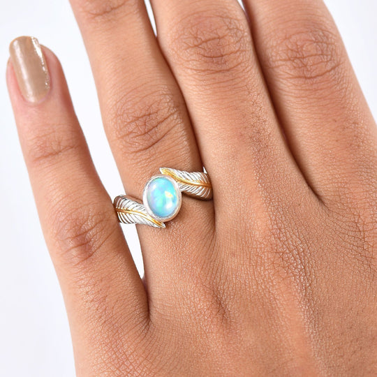 D'Joy AA Natürlicher, äthiopischer Welo Opal Ring 925 Silber platiniert und vergoldet (Größe 20.00) ca. 0.86 ct