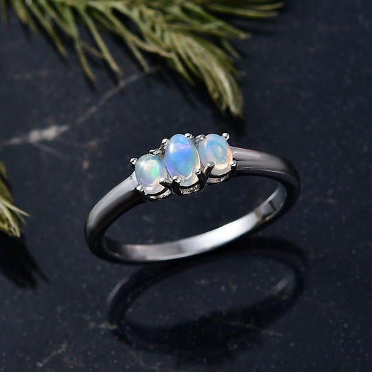 D'Joy AA Natürlicher, äthiopischer Welo Opal Ring 925 Silber platiniert (Größe 20.00) ca. 0.40 ct