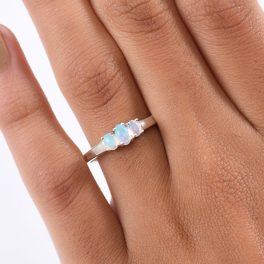 D'Joy AA Natürlicher, äthiopischer Welo Opal Ring 925 Silber platiniert (Größe 20.00) ca. 0.40 ct