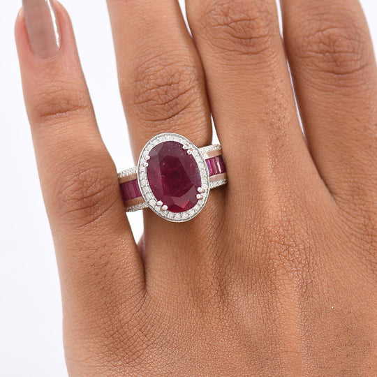 D'Joy AA Afrikanischer Rubin (Fissure gefüllt) Ring 925 Silber rhodiniert (Größe 20.00) ca. 11,44 ct