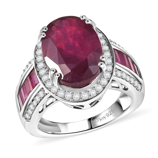D'Joy AA Afrikanischer Rubin (Fissure gefüllt) Ring 925 Silber rhodiniert (Größe 20.00) ca. 11,44 ct