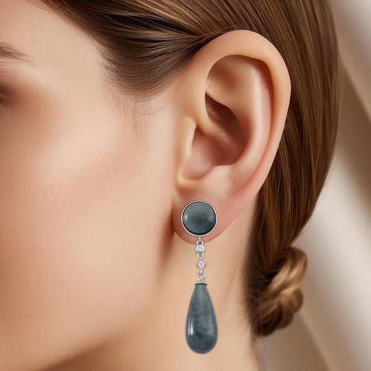 EXTREM SELTEN - Natürlicher Olmek Jadeit Ohrringe 925 Silber rhodiniert ca. 50.00 ct