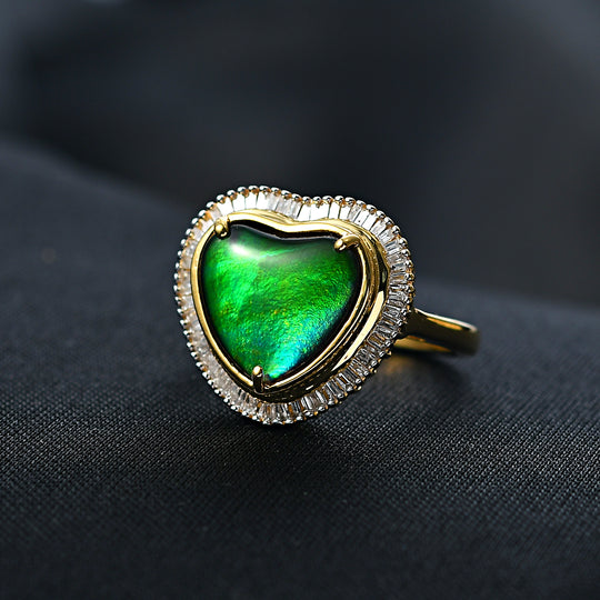 D'Joy Ammolit, Weißer Diamant Ring 925 Silber 750 Gelbgold Vermeil (Größe 17.00) ca. 3.88 ct