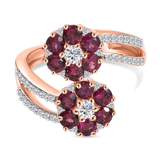 D'Joy Aura der Kaiserin Natürlicher Rhodolith Granat, Weißer Zirkon Ring 925 Silber 750 Roségold Vermeil (Größe 20.00) ca. 2.75 ct