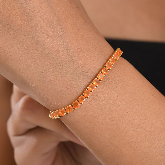 D'Joy AAA Blaze Feueropal Armband ca. 20 cm 925 Silber 750 Gelbgold Vermeil ca. 7,17 ct.
