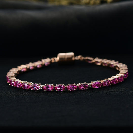 LUXURIANT - AAA Lab Created Rosa Saphir, Lab Grown Diamant Armband ca. 19 cm 925 Silber 750 Roségold Vermeil ca. 9.27 ct