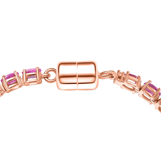 LUXURIANT - AAA Lab Created Rosa Saphir, Lab Grown Diamant Armband ca. 19 cm 925 Silber 750 Roségold Vermeil ca. 9.27 ct