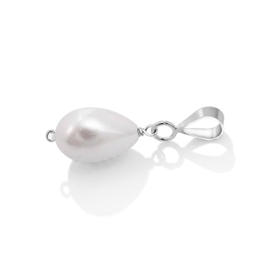 Weiße Muschelkernperle (12X8 mm) Anhänger 925 Silber