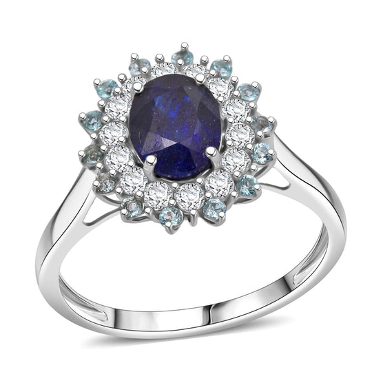 D'Joy Masoala Saphir (Fissure gefüllt), Weißer Zirkon Ring 925 Silber rhodiniert (Größe 19.00) ca. 2,85 ct