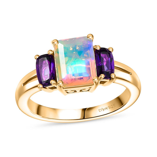 D'Joy AA Natürlicher, äthiopischer Welo Opal, Lusaka Amethyst Ring 925 Silber vergoldet (Größe 17.00) ca. 1.43 ct