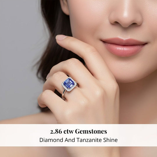 Rhapsody AAAA Tansanit, Weißer Diamant AGI zertifiziert Ring 950 Platin (Größe 18.00) ca. 6.22 ct
