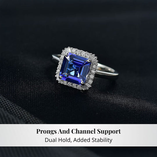 Rhapsody AAAA Tansanit, Weißer Diamant AGI zertifiziert Ring 950 Platin (Größe 18.00) ca. 6.22 ct