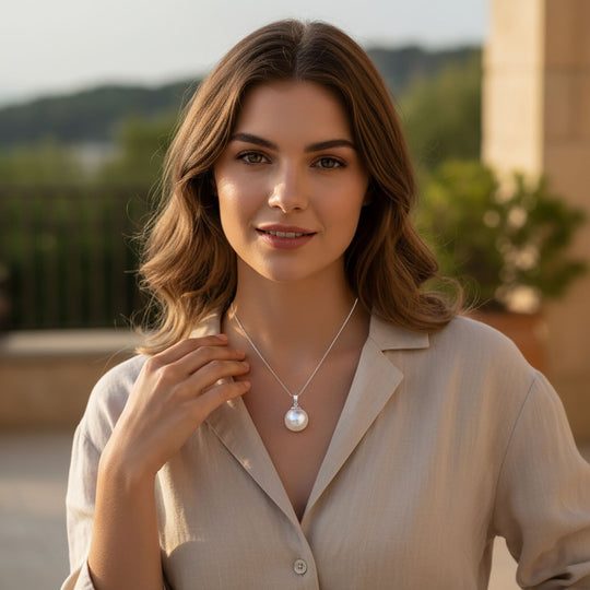 AAA Weiße Südsee Perle (13-15 mm) Anhänger, 750 Gold