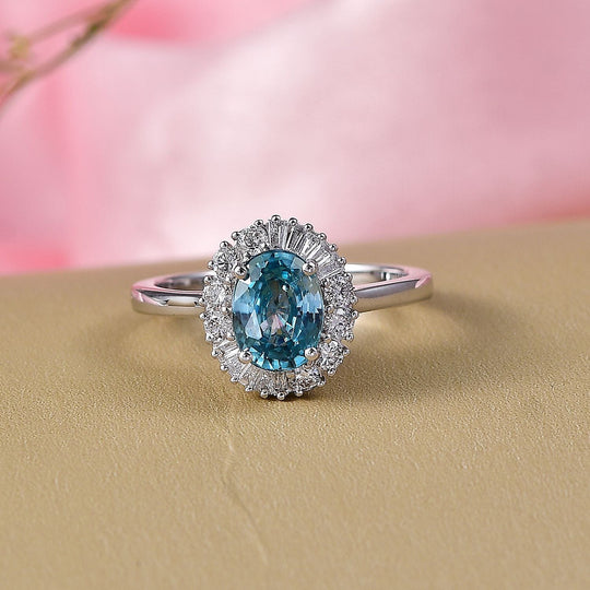 AAA Blauer Zirkon, Lab Grown Diamant Ring, AGI zertifiziert und geprüft, 417 Weißgold (Größe 18.00) ca. 2.58 ct