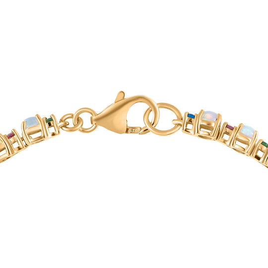D'Joy AA Natürlicher, äthiopischer Welo Opal, Multi-Edelstein Armband ca. 19 cm 925 Silber 750 Gelbgold Vermeil ca. 5.95 ct