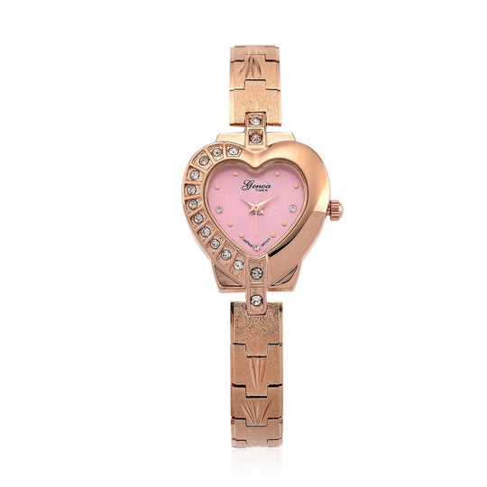 GENOA TIME - Herz-Armbanduhr Legierung, nickelfreies Messing, goldfarben, mit weißen Kristallen, Zifferblatt Gold-Sunshine, 3 ATM wasserdicht
