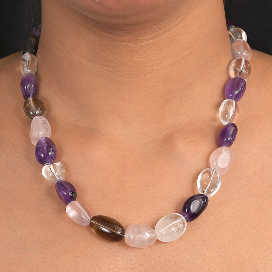 EVER TRUE Afrikanischer Amethyst, Rauchquarz Halskette ca. 45 cm Nickelfreies Messing Platiniert (10-15 Werktage Lieferzeit)